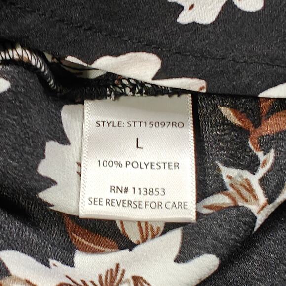 Pure Sugar Black Floral V‑Neck Tie‑Waist Top Size L NEW - Picture 7 of 8